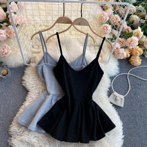 Sexy Womens Spaghetti Strap Ruffled Top Casual Chic Slim Waist Peplum Comfortable Summer Little Top