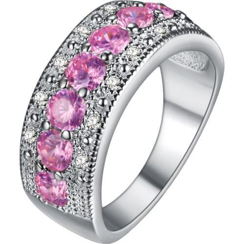 Lover Gift silver plated Finger Ring pink zircon vintage luxury lady jewelry wholesale Size 6 7 8 9 Fashion Wedding Rings Gift