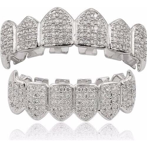 Silver Plated Top & Bottom Grillz Mouth Teeth Grills High Quality, Silver