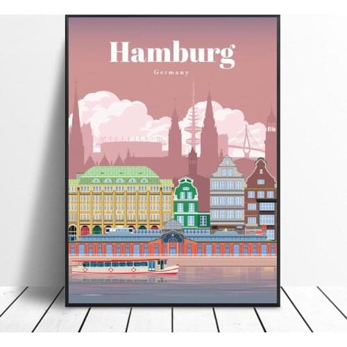 Travel to Hamburg Canvas Travel Poster Prints Home Wall Art Decor Painting