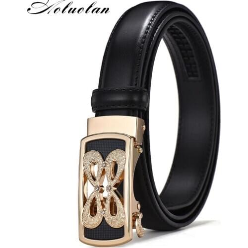 Aoluolan Genuine Leather Womens Automatic Buckle Fashion Ladies Dress waist designer brand high quality automatic ratchet belt