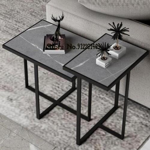 Light Luxury Rock Board Side Table Minimalist Corner Table Sofa Side Cabinet Square Table Modern Bedside Living Room Nordic Crea