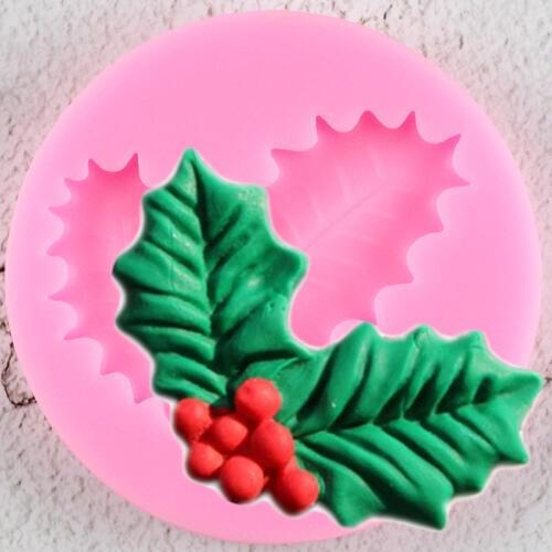 Christmas Decorations Leaves Silicone Molds Holly Leaf Cupcake Topper Fondant Cake Decorating Tools Candy Clay Chocolate Moulds