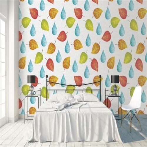 Hand-Painted Leaf Photo Wallpaper Mural Cartoon Minimalism 3D Wallpapers For Living Room Bedroom Wall Papers Home Decor for Kids