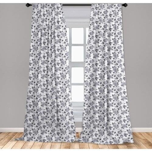 Grey Curtain for Kids Room Florals Victorian Roses with Dark Flowers in Monochrome Graphic Print Lightweight Window Drapes