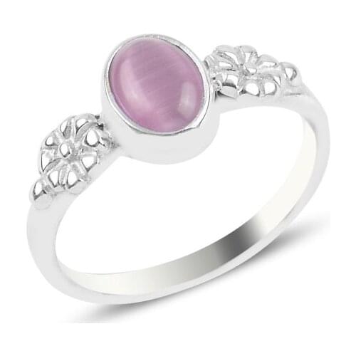 Silverlina Silver Pink Cat 'S Eye Engagement Ring