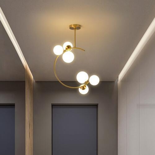 Creative Modern Nordic LED Chandelier Ceiling Simple Glass Ball Gold Art Hanging Light For Cloakroom Porch Corridor Home Deco G9