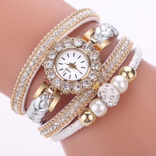 Womens watches Retro Multilayer Beads Braided Bracelet Round Dial Quartz Wrist Watch Gift Clock