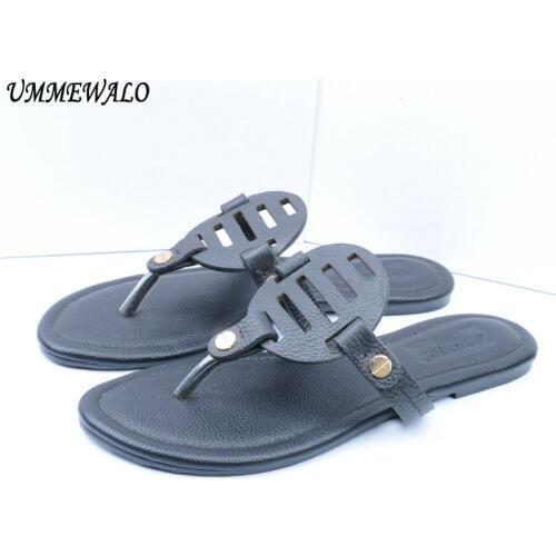 UMMEWALO Women Leather Flip Flops Thong Flats Sandals, Female Designer Rubber Sole Sandals Ladies Summer Slippers