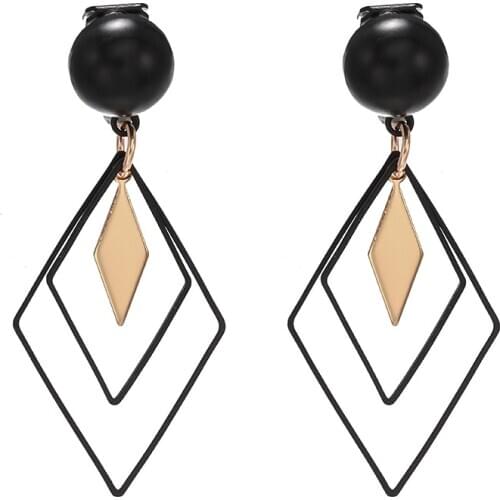 Korean Statement Black Rhombus Ear Clip for Women 2020 Fashion Jewelry Vintage Geometric Gold Earring Without Piercing Ears