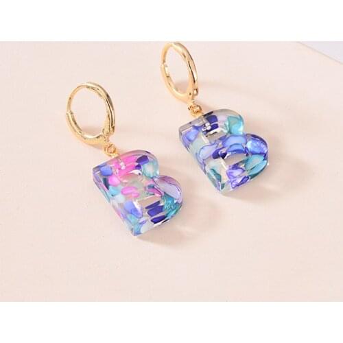 BOEYCJR Trendy Coloful Stone Letter Resin Drop Earrings Handmade Fashion Jewelry Hook Earrings Dangle Earrings for Women