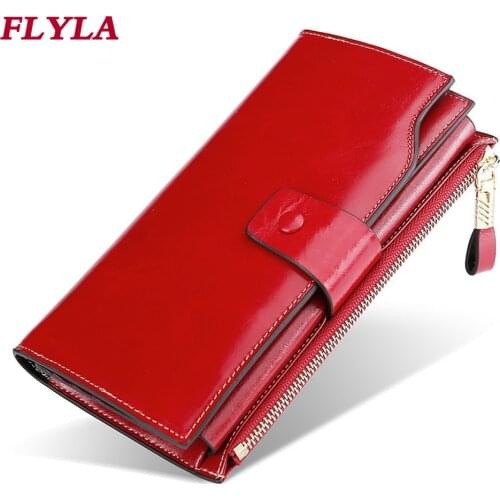 Genuine Leather Womens Wallet Long Oil Wax Leather Mobile Phone Clutch Bag Cowhide Retro Wallet Wallet for Women