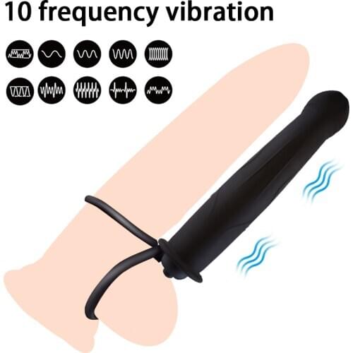 10Speeds Double Penetration Vibrator Anal Plug Dildo Penis Strapon Vibrator Sex Toys For Women Man Delayed Ejaculation Dick Ring