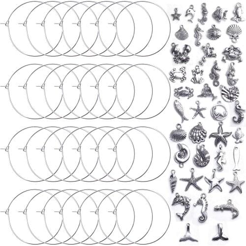 140Pcs Metal Wine Glass Charm Rings Earring Hoops and Ocean Fish & Sea Charms Pendants for DIY Your Unique Wine Glass Marker