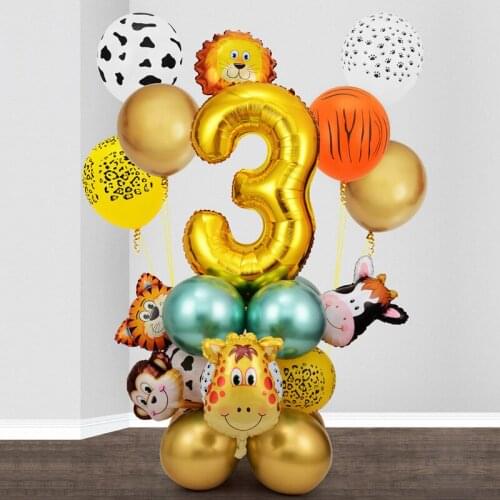 18pcs/Set Jungle Safari Animal Balloons 32 Inch Number Chrome Metallic Foil Balloon Birthday Party Decorations Kids Baby Shower