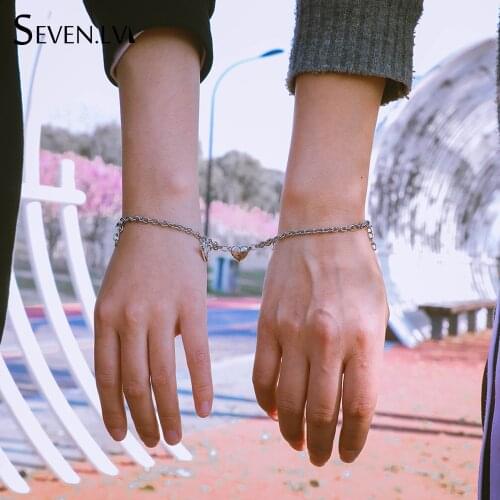 2pcs / set heart magnet attract Couple Bracelet love key lock charm jewelry stainless steel chain necklace jewelry for women men