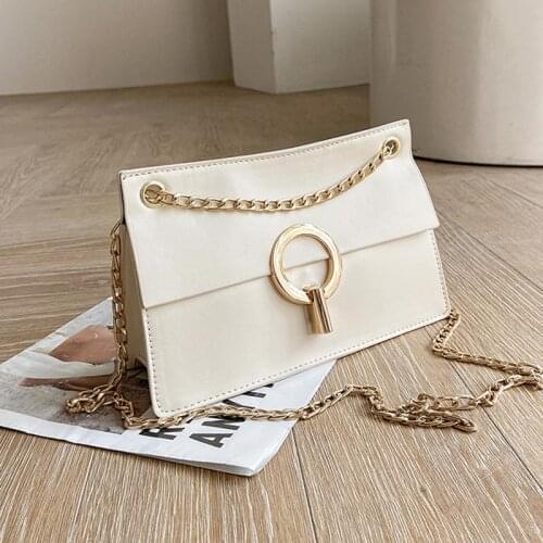 2021 Brand Luxury Metal Chain Hand Bags For Women Small PU Leather Crossbody Bag Lady Gold Lock Shoulder Purses Simple Messenger