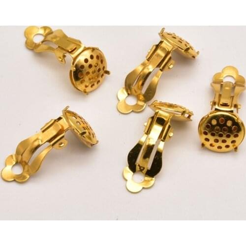 5 Pair/Lot 12mm 18K Brass Gold Plated Net Plate Ear Clip Earring Bulk Items Wholesale Lots Making For Diy Ear Clip JA0473