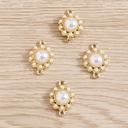 5pcs 13*19mm Charms Connectors Imitation Pearls Flower Pendants for DIY Making Necklaces Bracelets Earrings Jewelry Accessories