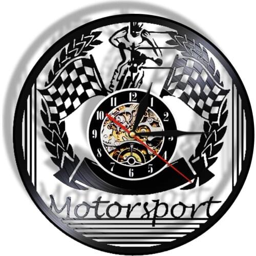 Motorsport Vinyl Wall Clock Made Of Vinyl Record Motorcycle Racing LED Light Bedside Modern Hanging Lamp Motocross Timepiece