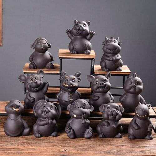 12 Chinese Zodiac Kung Fu Tea Pet Desktop Decoration Lovely Animal Dog Pig Dragon Tiger Horse Sand Tea Pet Purple Tea Accessory