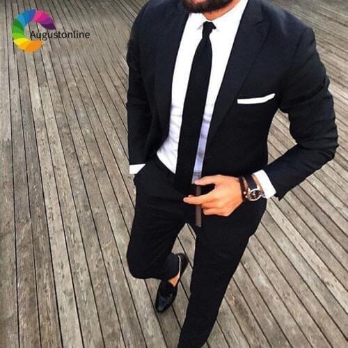 Black Business Men Suits For Wedding Evening Party Blazer Custom Slim Fit Formal Tailored Tuxedos Ternos Traje Hombre 2 Pieces