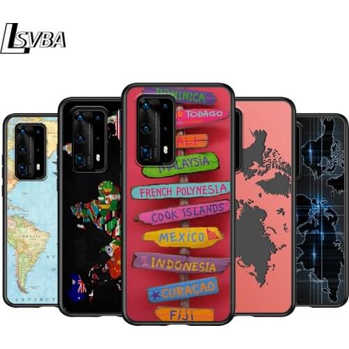 World Travel Map For Huawei P Smasrt 2018 2019 2020 2021 Smart S/Z Smart Plus Smart Pro Black Soft Cover Phone Case