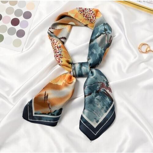 Yishine 70*70cm Ink Flowers Printed Elegant Womens Square Scarf Spring Summer Shawl Scarves for Girls