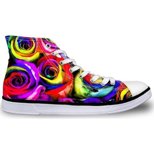 HaoYun Women Vulcanize Shoes High-top Canvas Sneakers Fantasy Flowers Pattern Girls Lace-up Casual Walking Shoes Sapato Feminino