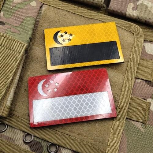 IR Reflective Fabric Singapore Flag Patch Night Identification Badge Military Armband Emblem Appliqued For Helmet Clothes Velcro