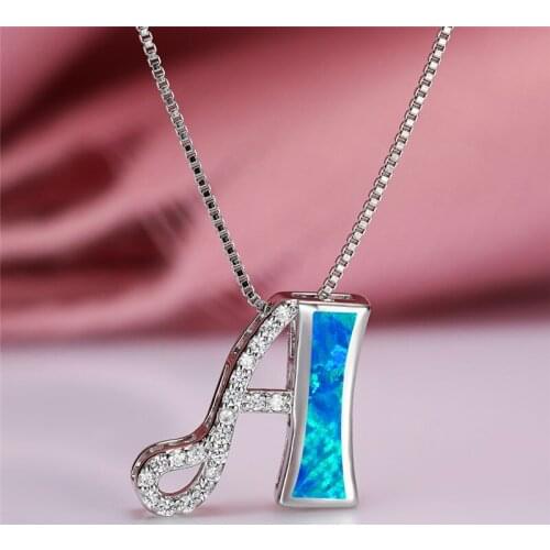 Dainty Female Opal Letter Pendant Necklace Classic Silver Color Chain Necklace For Women Trendy Crystal Stone Wedding Necklace