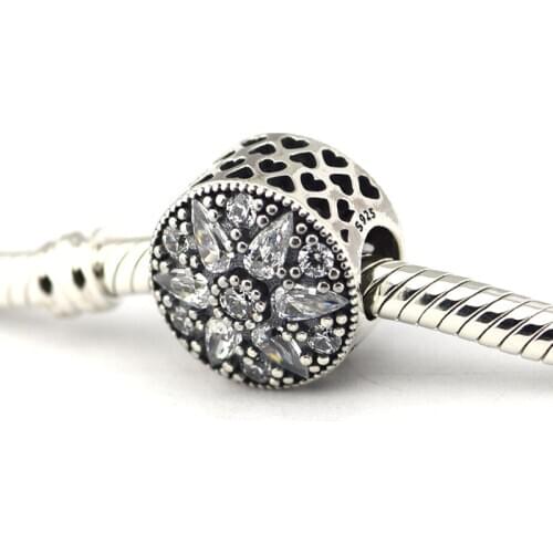 Fine 925 Sterling Silver Beads for Charms Bracelets Women Clear CZ Snowflake Winter Openwork Silver 925 Beads for Jewelry Making