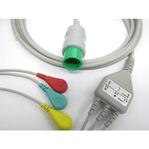 Ecg cable with 3leadwires snap and 17pin connector for spacelab ultraview 90496,90369,90367 patient monitor