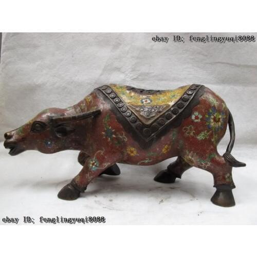 China Classic Bronze Copper cloisonne Rolay Palace carabao buffalo Cattle Statue