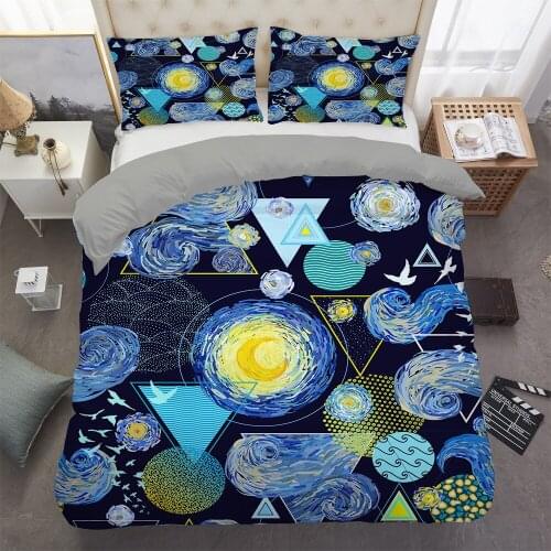 Starry Sky Bedding Set Yellow Moon Painting Duvet Cover Sets Pillowcase Set Twin Queen King Size For Bedroom