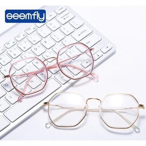 Seemfly Polygonal Anti-blue Light Fashion Myopia Glasses Men Women Classic Shortsighted Retro Glasses Frame Optical Lens Eyewear