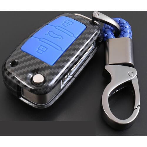 2019 Fashion ABS Carbon Fiber Silica gel car key protect case Cover&KeyChain For Audi C6 A7 A8 R8 A1 A3 A4 A5 Q7 A6 C5 car style