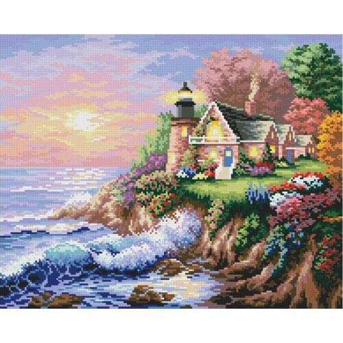 Sea Wave Cliff Lighthouse House Diamond Painting Round Full Drill Nouveaute DIY Mosaic Embroidery 5D Cross Stitch Scenic Picture