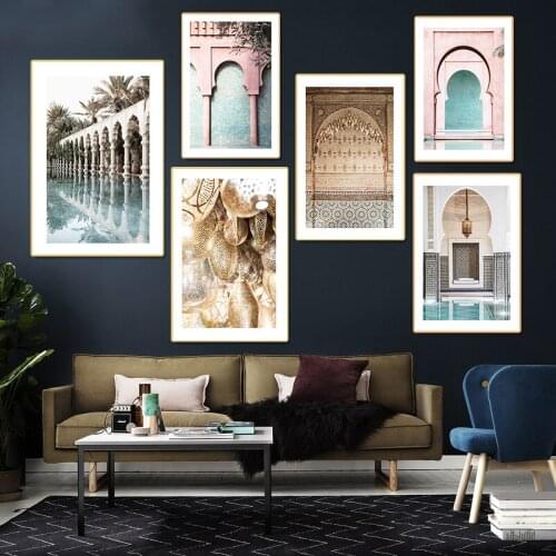 AHPAINTING Wall Art Nordic Landscape Poster Canvas Painting Tropical Plants European Architecture Living Room Decor No Frame