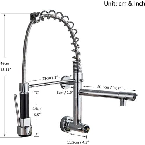 Wall Mounted Spring Kitchen Faucet Pull Down Sprayer Dual Spout Single Cold Water Mixer Sink Faucet 360 Rotation Kitchen Faucets