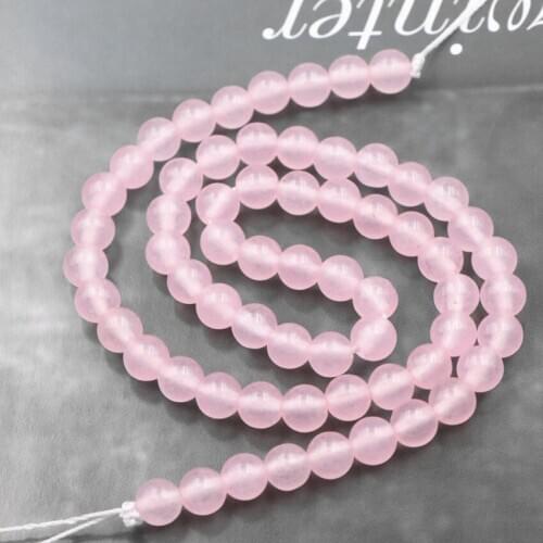 New Wholesale Natural Stone Jewelry Making Pink Crystal Round 6mm Jades Spaces Chalcedony Loose Beads for DIY Accessories 15"B18