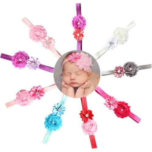 New Childrens Hair Accessories With Diamonds Multi-Angled Shabby Flowers Baby Hair Band Elasticity Headband Hair Accessories