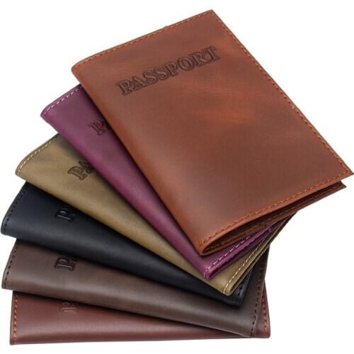 Business Travel Cowhide Genuine Leather Passport Cover Women Men Credit Card Holder Driver License Wallet Organizer Black Brown