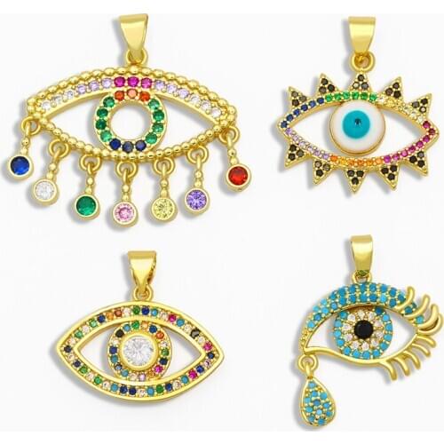 OCESRIO DIY Rainbow Small Evil Eye And Drop Water Pendant For Women Jewelry CZ For Jewelry Components Necklace Pendant pdta075