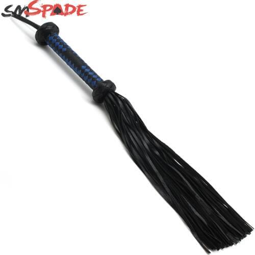 Wholesale - Real leather black&blue spanking flogger, suede knit whip, adult flirting man-made leather knout sex toys