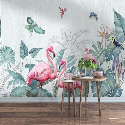 Custom Mural Wallpaper Modern Hand Painted 3D Banana Leaf Flamingo Bedroom Living Room Poster Photo Background Wall Painting Art