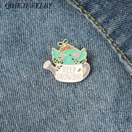 Keep Growing Plant Pot Enamel Pins Leaf Badges Succulent Brooch Accessories Jewelry Gifts for Plant Lady Nature Lover