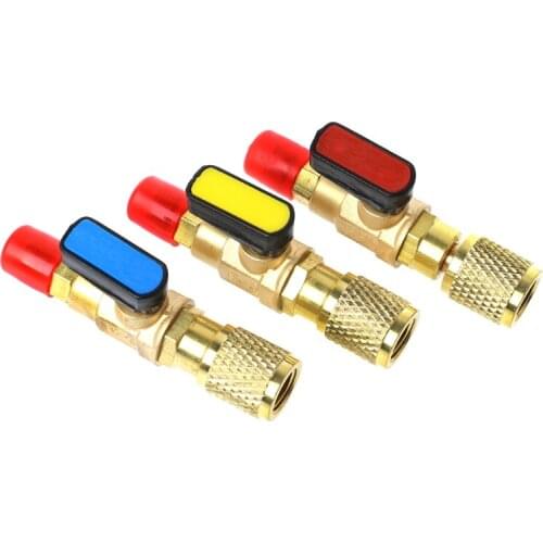 1/4" Male to 1/4" Female SAE Straight Ball Valve AC Charging For R22 Refrigerant -C