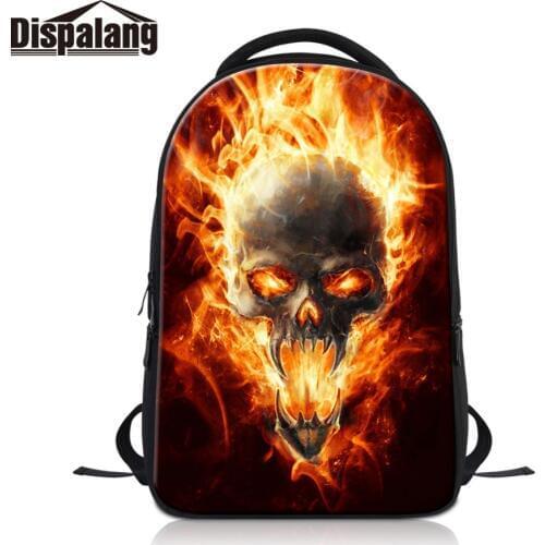 Dislapang Polyester and Cotton Computer Knapsack Design Fire Skull Printing Logo Laptop Backpack for Men 17 Inch Boys Schoolbag