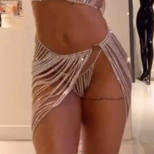 Rhinestone Multi-Layer Mesh Thong Panties for Women Fashion Bodies Bikini Festival Accessories Rave Body Chain Jewelry